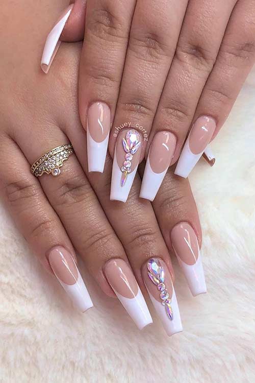 Long Coffin Nails with White Tips