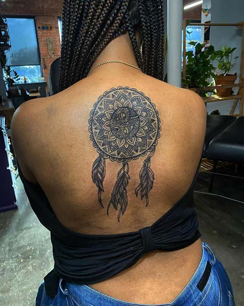 Mandala Dream Catcher Back Tattoo
