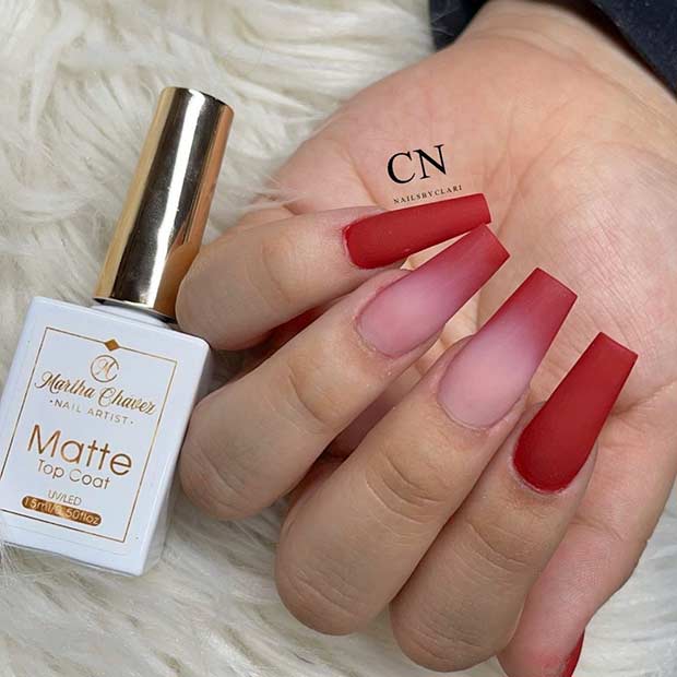 Matte Red Ombre Nails