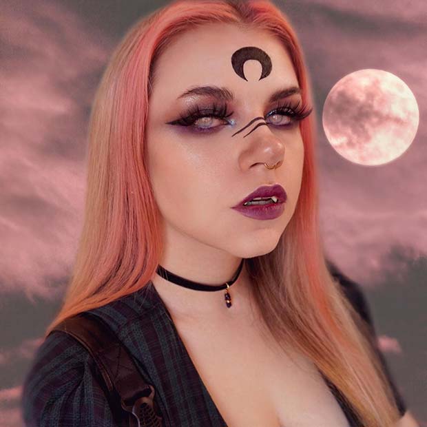 Mystical Halloween Makeup with a Moon