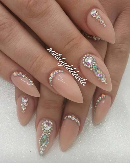 Nude Nails with Rhinestones