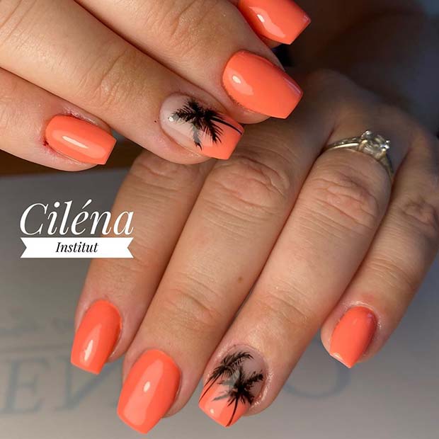 Ombre Nails with Tropical Palm Trees