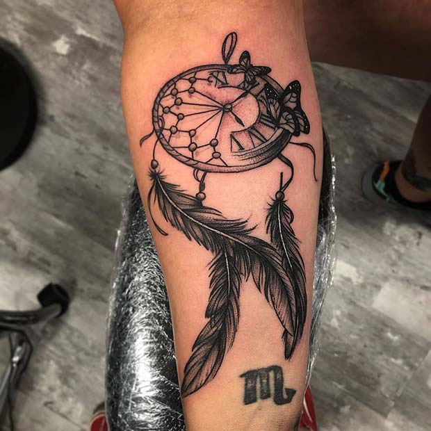 Pretty Dream Catcher and Pocket Watch with Butterflies