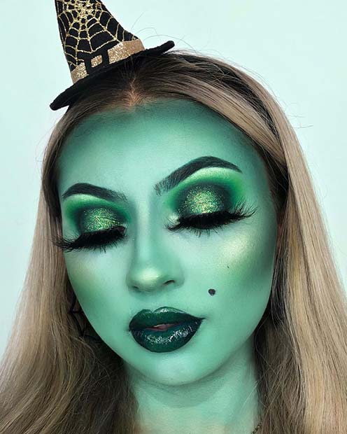 All Green Makeup Look for Halloween 