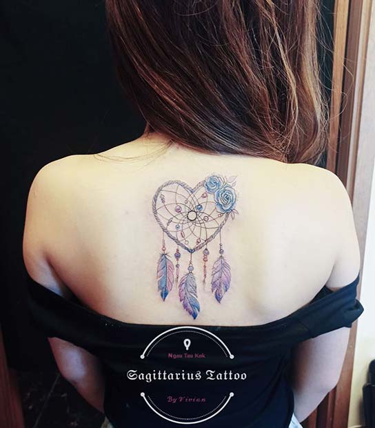 Pretty Heart Shaped Back Tattoo