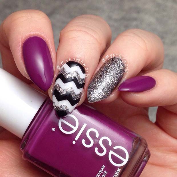 Purple Nails with Chevron Nail Art