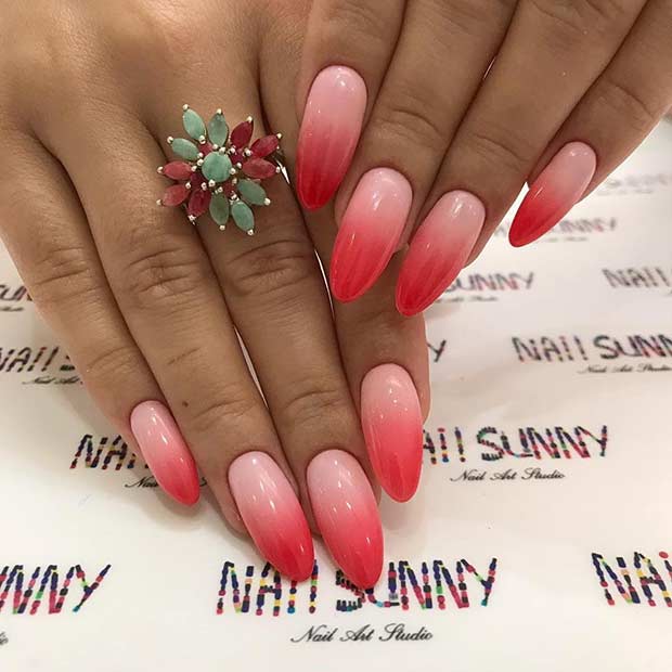 Red Ombre Almond Nails
