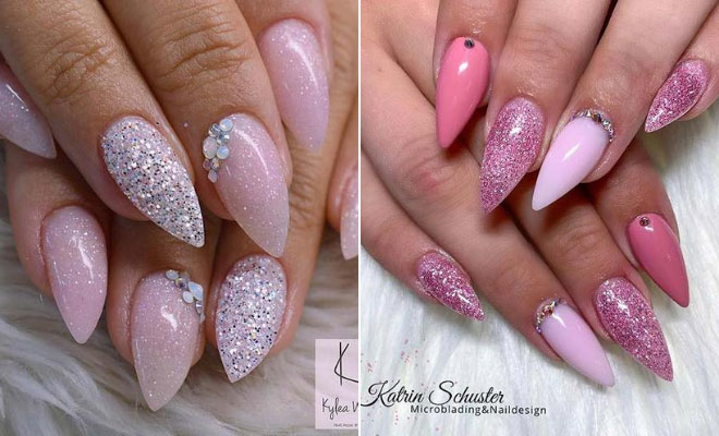 6. Short Stiletto Nails with Glitter Tips - wide 1