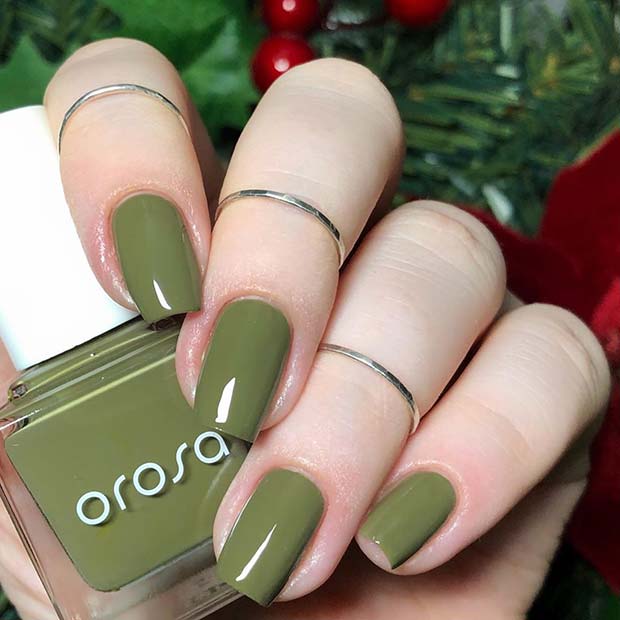 Simple Olive Green Nails