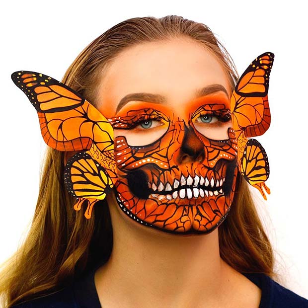 Butterfly Skull Illusion Makeup with Wings