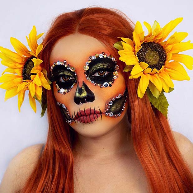 Skull and Scarecrow Makeup with Rhinestones
