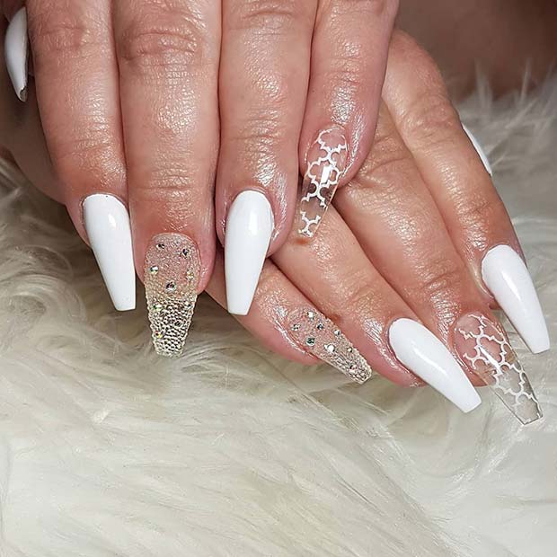 Stylish White and Clear Nails