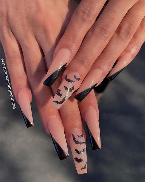 Trendy Bat Coffin Nails for Halloween