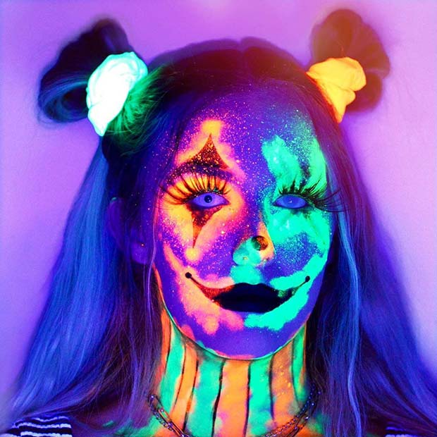 UV Glowing in the Dark Clown Makeup