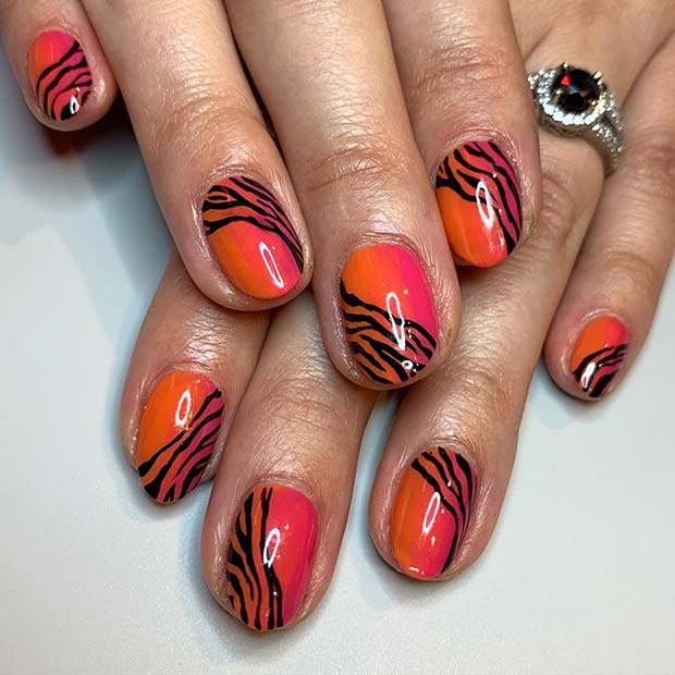 Wild Pink and Orange Nails
