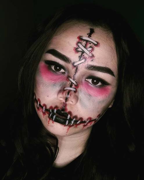 Zombie Makeup with Stitches