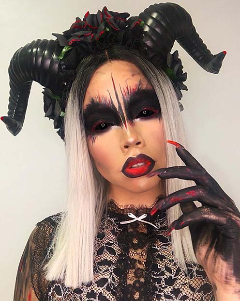 Black Devil Makeup with Horns