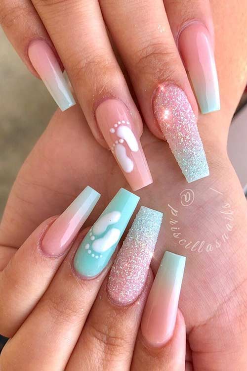 Cute Baby Shower Coffin Nails