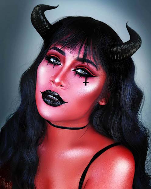 Pretty Devil Makeup with a Cross