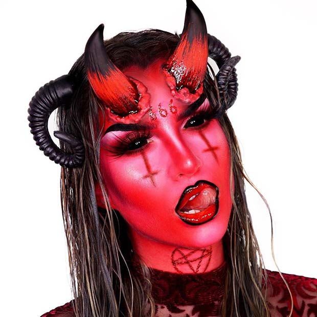 Devil with Horns and Symbols
