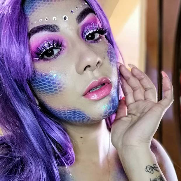 Glitzy Purple Halloween Makeup