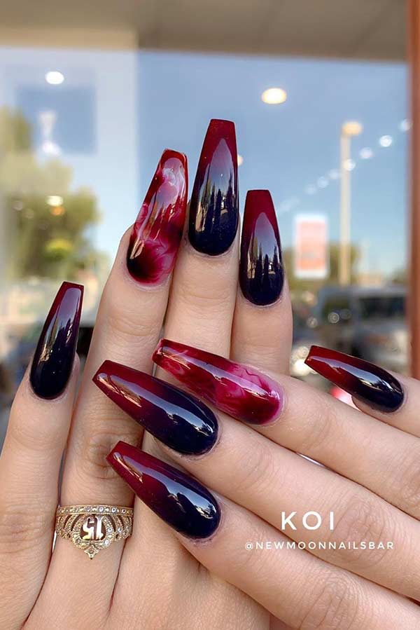 40 Wickedly Halloween Nail Art Ideas : Crescent Moon & Blood Dripped Nails