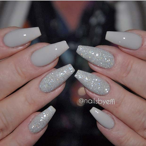 Light Grey Nails with Glitter