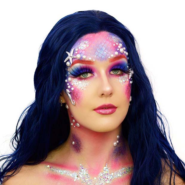 Mermaid Makeup with Pearls and Sea Creatures