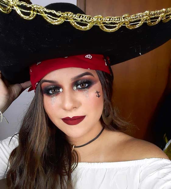 Red Rhinestones Cosplay Eye Patch *Sparkling Anchor* Pirate