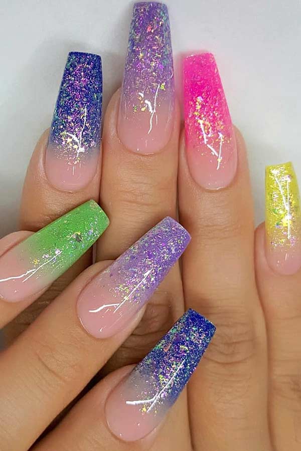 Rainbow Ombre Coffin Nails