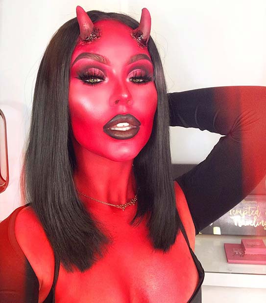Red Devil Makeup Idea for Halloween