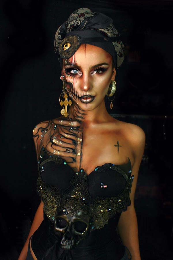 Sexy Half Skeleton Halloween Makeup