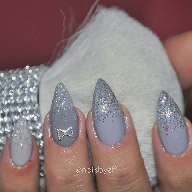 Sparkly Nails with a Bow