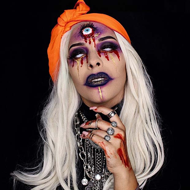 Spooky Fortune Teller Makeup with Blood