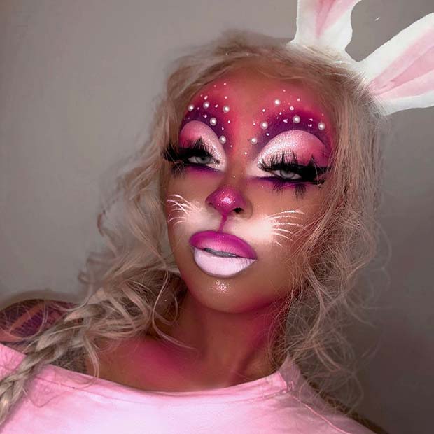 Pink and White Bunny Makeup
