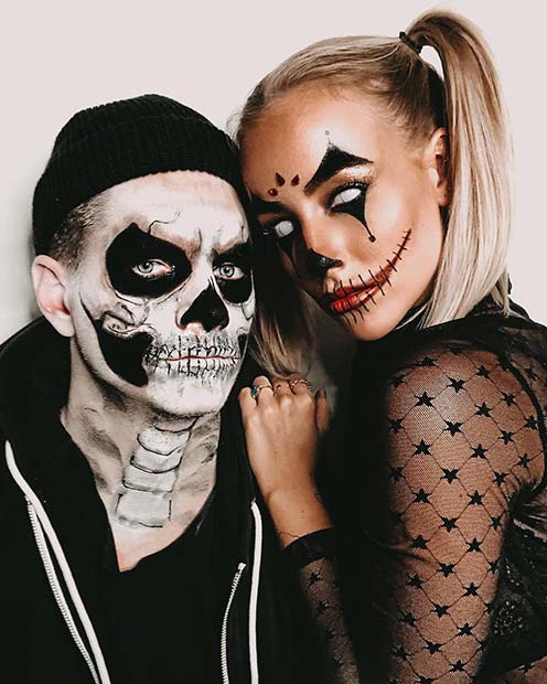 Clown and Skull Halloween Makeup Ideas