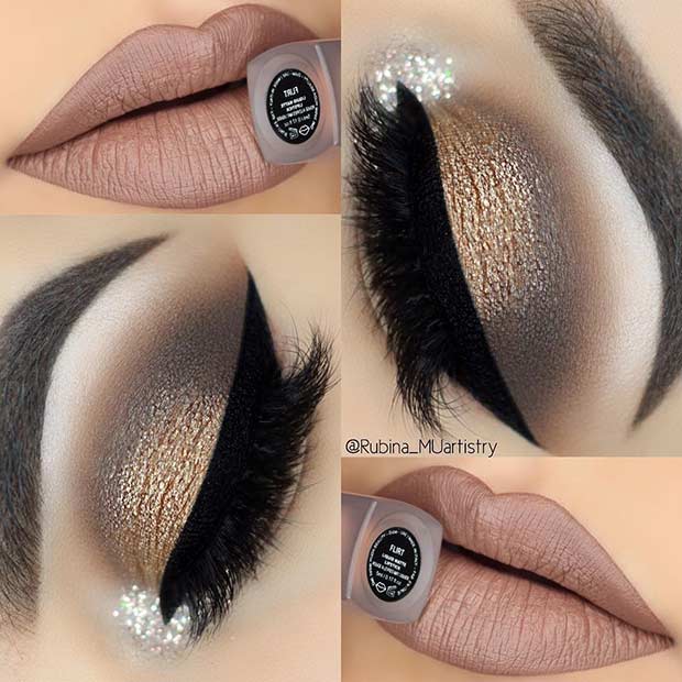 Dark Gold Eyes and Nude Lips