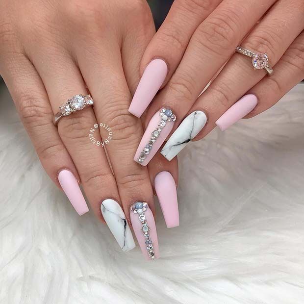 Light Pink and Marble Acrylic Nails