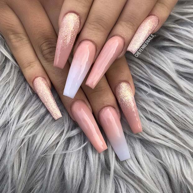 Ombre and Glitter Nude Nails