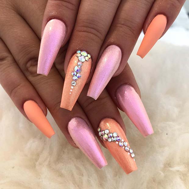 Pastel Pink and Orange Nails
