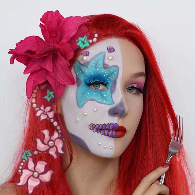 Skeleton Ariel Halloween Makeup 