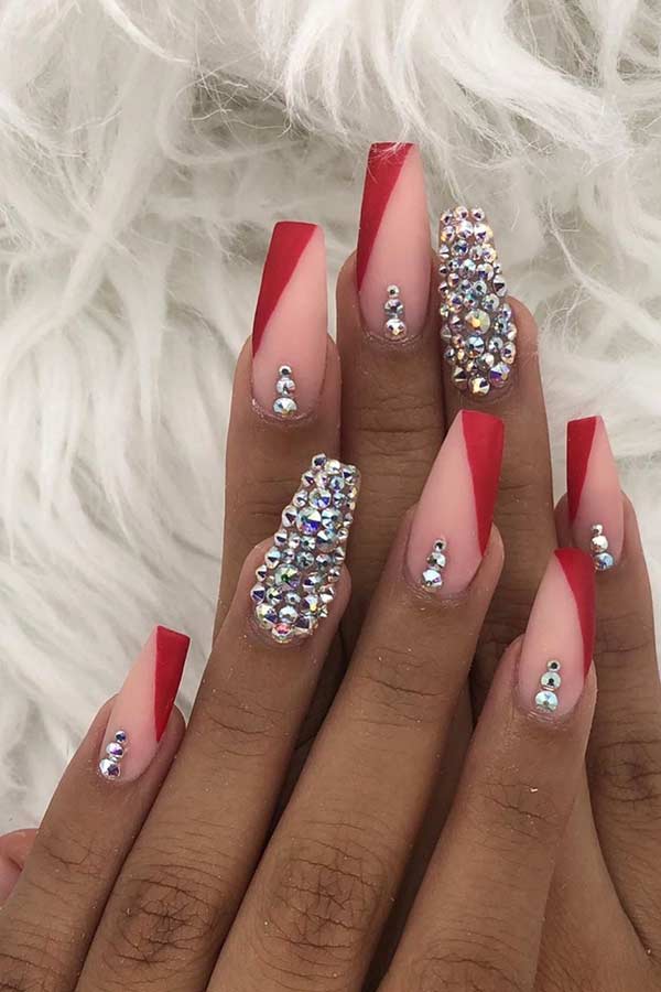 Coffin Nails with Silver Rhinestones