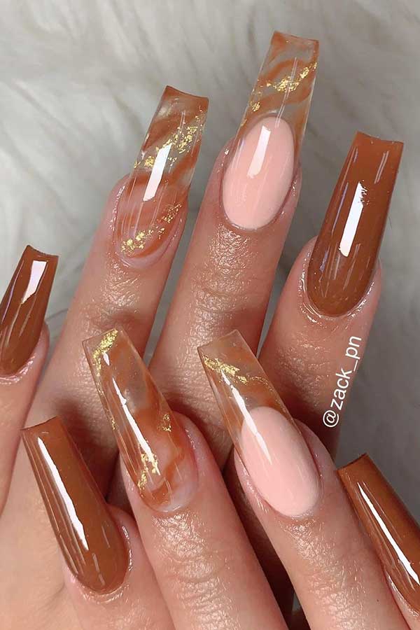 Long Nails with Gold Foils