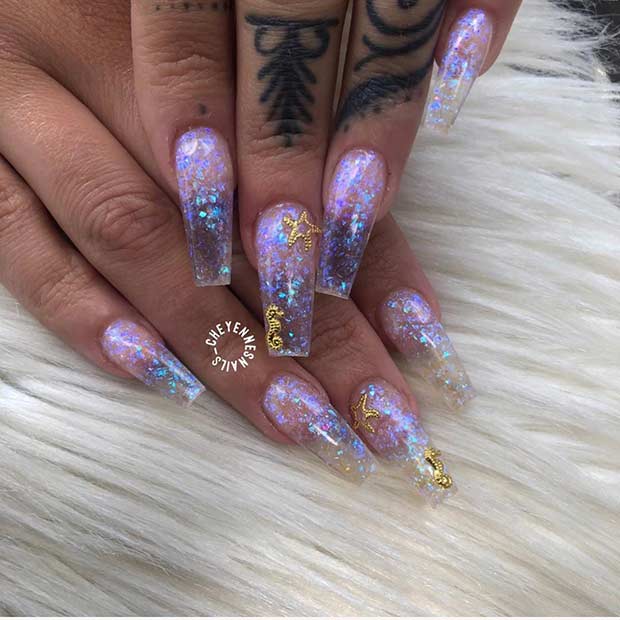 Clear Coffin Nails with Glitter