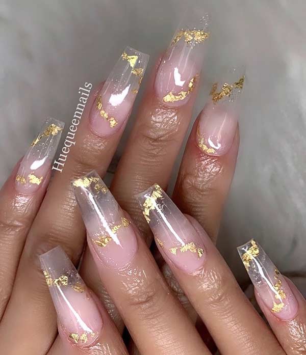 Clear Coffin Nails with Gold