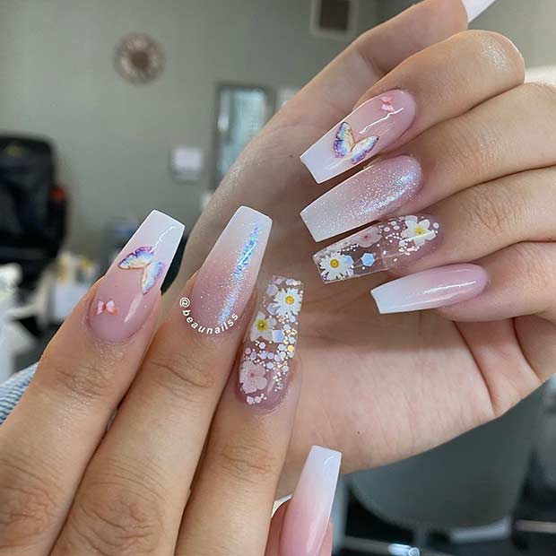 French Ombre and Floral Nails