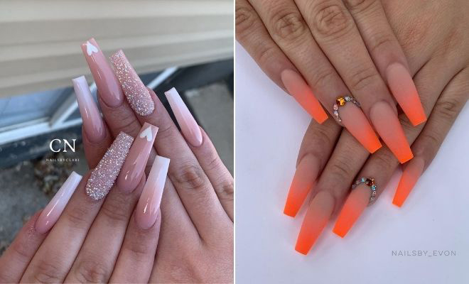 Nude ombre nails coffin – sự kết hợp hoàn hảo giữa vẻ đẹp tự nhiên và sự tinh tế. Hình ảnh này sẽ giúp bạn tạo ra một màu sắc khá dịu nhẹ, song vô cùng tinh tế. Hãy tỏa sáng với những bộ nails này thích hợp cho mọi hoàn cảnh và lễ tết.