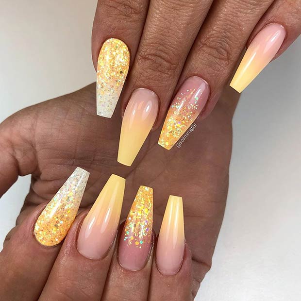 Nude and Yellow Ombre Nails