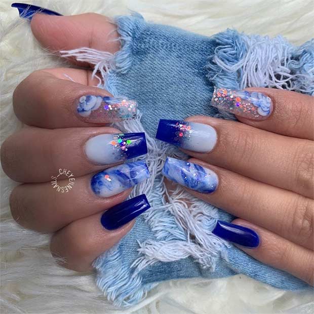 Blue Nail Design for Coffin Nails