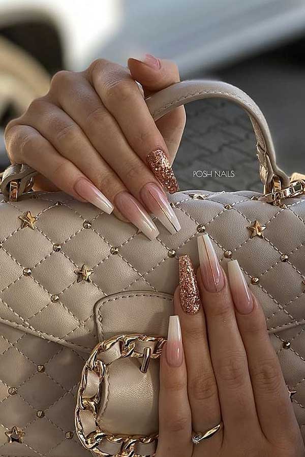 French Ombre Coffin Nails with Gold